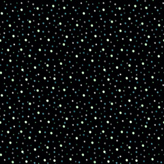 Seamless retro polka dot pattern. Small multicolored polka dots on a black background.