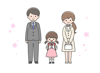 入学式の女の子と両親
