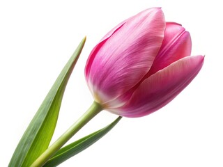 Naklejka premium Isolated pink tulip, single bloom, on white. Spring floral photography with clipping path.