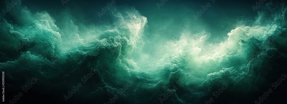 Poster deep green abstract background with vintage texture and black shadow border