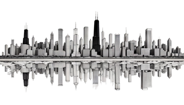 illustration black chicago look feel ink skyline hand detailed white drawn panorama panoramic wide city landscape skyscraper america architecture background banner beautiful - Powered by Adobe