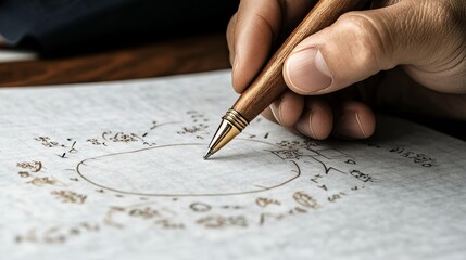 Naklejka premium Person Writing Mysterious Symbols with Wooden Pen