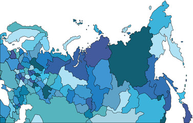 Russia map with regions vector illustration,Russia Political map and administrative divisions, vector illustration map of Russia with borders, colorful map of Russia with states, cities, Provinces.