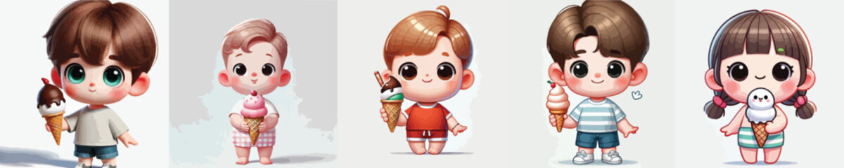 vector set of small children holding ice cream