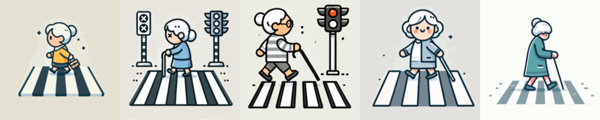 cartoon vector of people crossing on zebra crossing