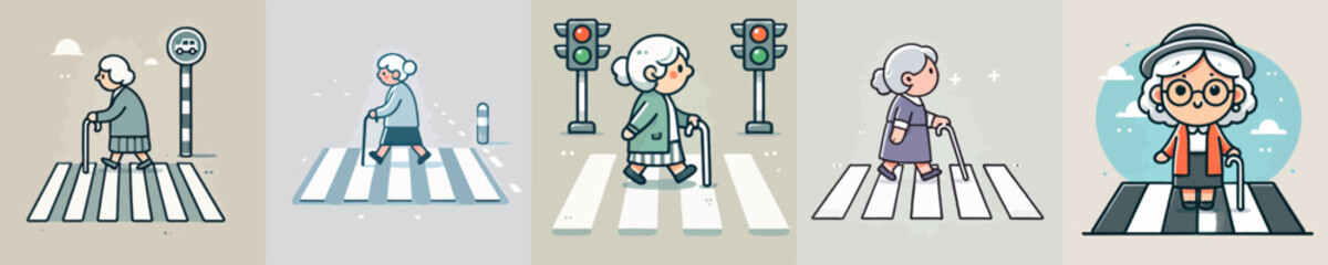 cartoon vector of people crossing on zebra crossing