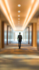 Abstract Blur of a Professional Walking Through Office Hallway