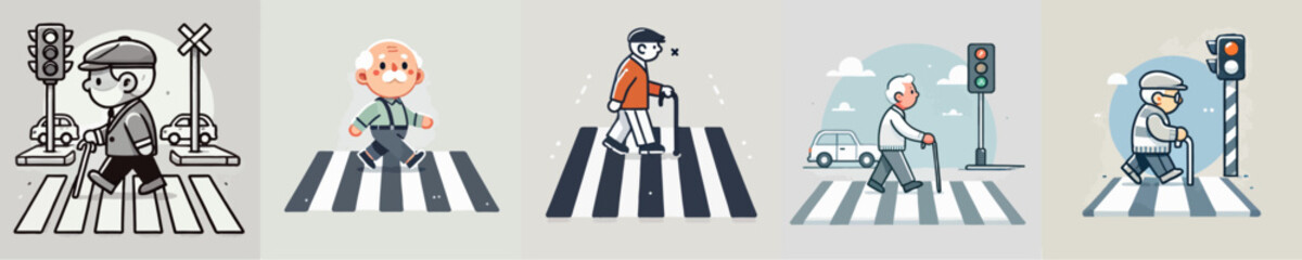 cartoon vector of people crossing on zebra crossing