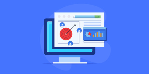 User behaviour tracking technology, custom audience targeting digital advertising e-business solution vector banner.