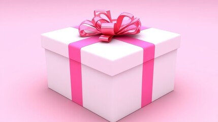 Fototapeta premium Pink Gift Box with Ribbon Bow on Pink Background