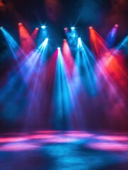 Theater stage light background with spotlight illuminated the stage. Empty stage with bright colors backdrop decoration. Entertainment show. 