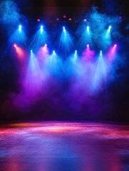 Theater stage light background with spotlight illuminated the stage. Empty stage with bright colors backdrop decoration. Entertainment show. 