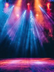 Theater stage light background with spotlight illuminated the stage. Empty stage with bright colors backdrop decoration. Entertainment show. 