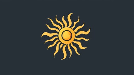 Fototapeta premium Bright yellow sun emblem with bold rays on a dark background representing warmth and energy