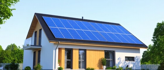 Fototapeta premium A modern house with solar panel technology on it