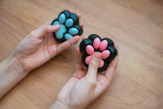 Taba paws blue and pink colorful toys anti stress squish on hand child.