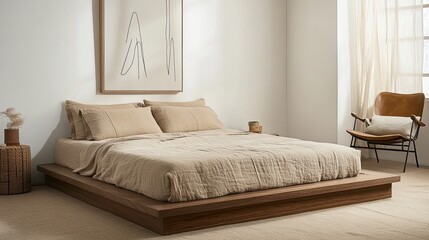 A contemporary take on a vintage bedroom with a minimalist aesthetic
