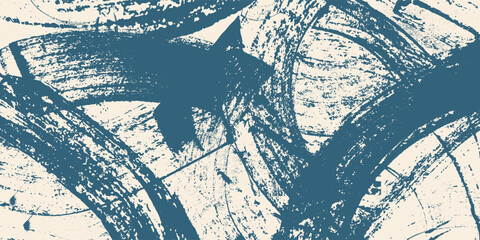 Grainy Dirty Blue Brush Stroke Spray Texture on White Background. Vector Hand Drawn Distress Abstract Banner. Grainy Brush Strokes Texture with Random Scattered Dots. 