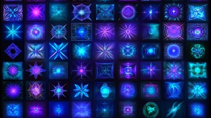 Radiant Blue Glowing Geometric Light Patterns Collection