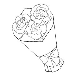 手描きのカーネーションのミニブーケの線画イラスト素材