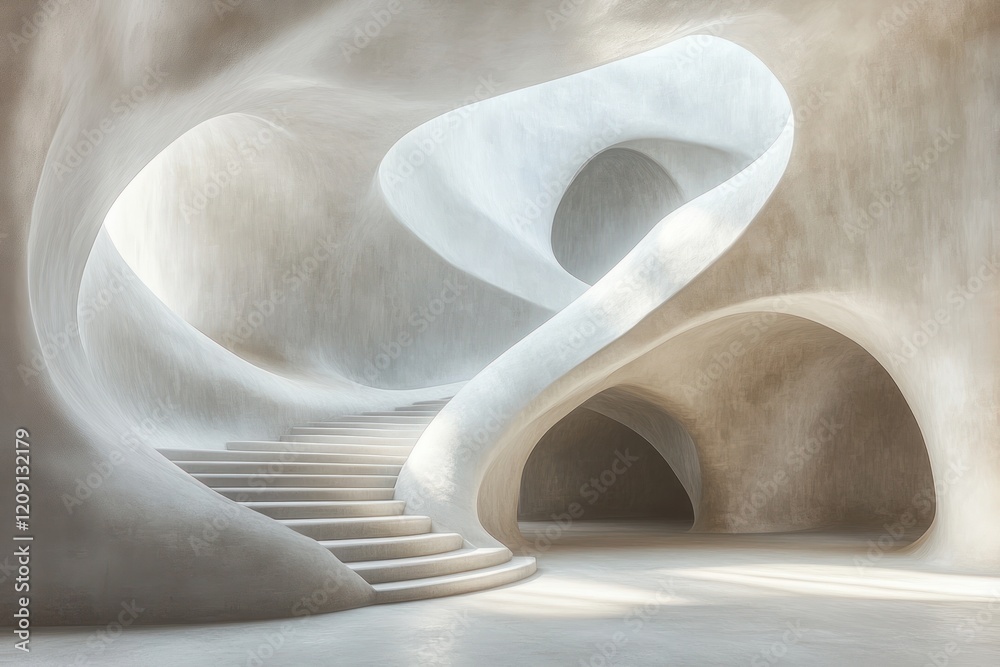 Aufkleber minimalist abstract composition white curves soft light dynamic shadows highlights modernism