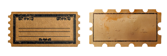 Vintage ticket design featuring blank spaces and decorative borders, isolated