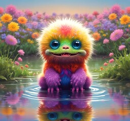 Naklejka premium Illustration of fluffy and cute small monster.