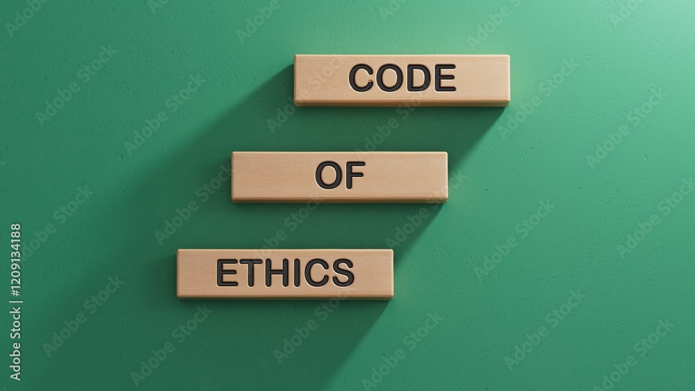 Poster code of ethics symbol. concept words code of ethics on wooden blocks.business and code of ethics con