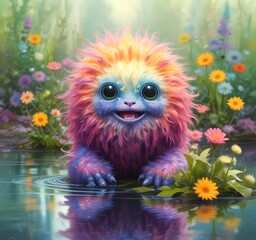 Fototapeta premium Illustration of fluffy and cute small monster.