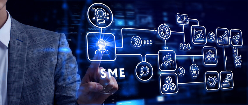 Business, technology, internet and network concept. Virtual screen of the future and sees the inscription: SME.