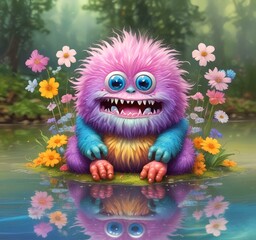 Illustration of fluffy and cute small monster.