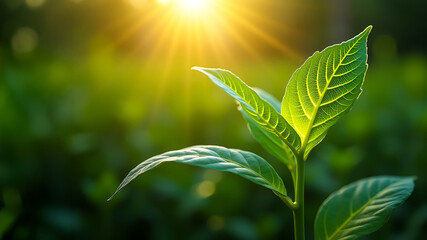 Obraz premium Close-up of glowing plant leaves with energy circuit veins symbolizing futuristic plant-based power