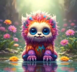 Fototapeta premium Illustration of fluffy and cute small monster.