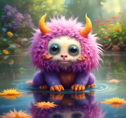 Fototapeta premium Illustration of fluffy and cute small monster.