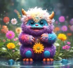 Fototapeta premium Illustration of fluffy and cute small monster.