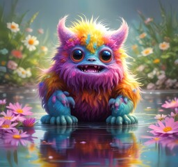 Fototapeta premium Illustration of fluffy and cute small monster.