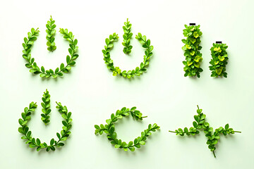 Eco-friendly icons made of leaves and vines representing sustainability and organic energy