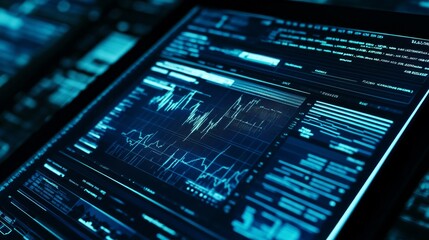 Obraz premium Close-Up of Digital Tablet Displaying Economic Data and Graphs