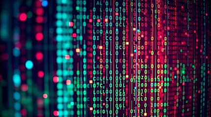 Abstract Digital Code Display with Colorful Binary Data