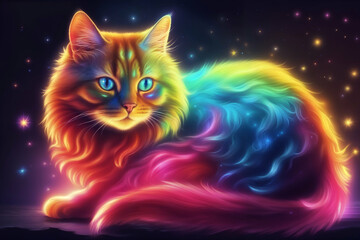 Bright multicolored rainbow cat, modern illustration