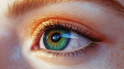 Fototapeta premium High-detail rendering of a close-up eye with colorful eyeshadow layers