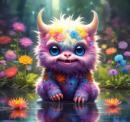 Fototapeta premium Illustration of fluffy and cute small monster.