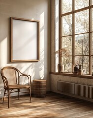 Cozy Modern Interior Design Featuring Wooden Dining Table Rattan Chairs and Natural Light