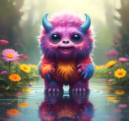 Fototapeta premium Illustration of fluffy and cute small monster.