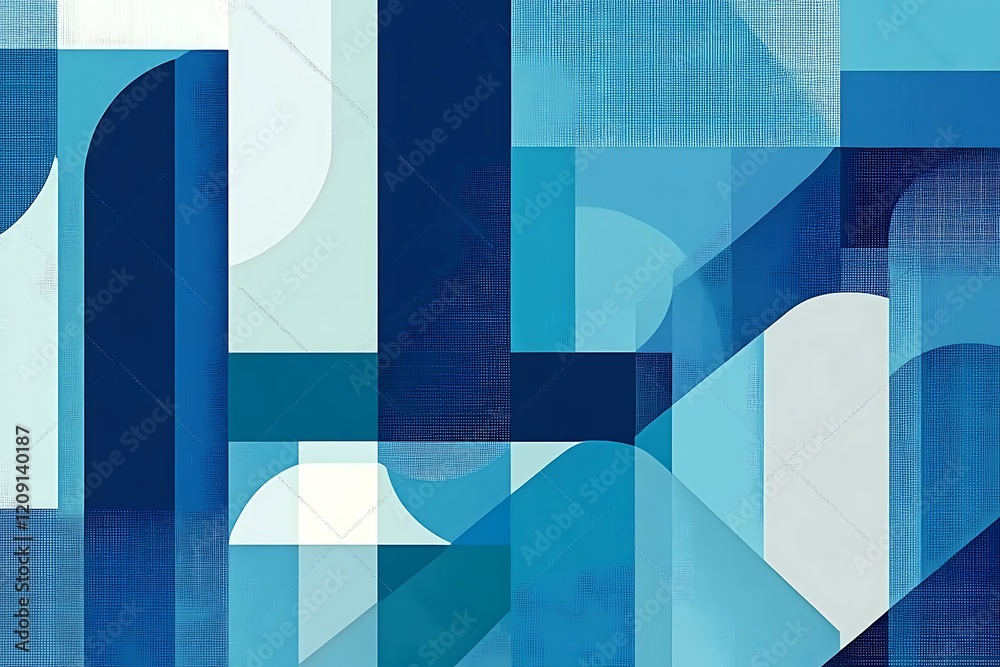 Poster Geometric pattern of overlapping blue rectangles creating a modern and sophisticated abstract background
