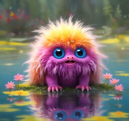 Fototapeta premium Illustration of fluffy and cute small monster.