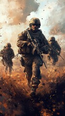 Soldiers in Combat: A Military Battlefield Scene