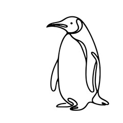 Fototapeta premium Penguin, vector, black line drawing, minimalistic, single line, simple line, isolated, transparent background 