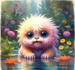 Illustration of fluffy and cute small monster.