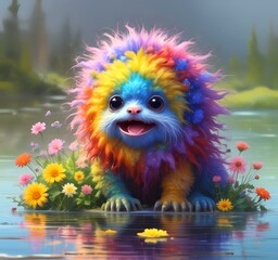 Fototapeta premium Illustration of fluffy and cute small monster.